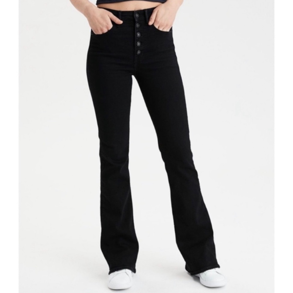 American Eagle Outfitters Curvy Highest Rise Flare Black Jeans Size 12